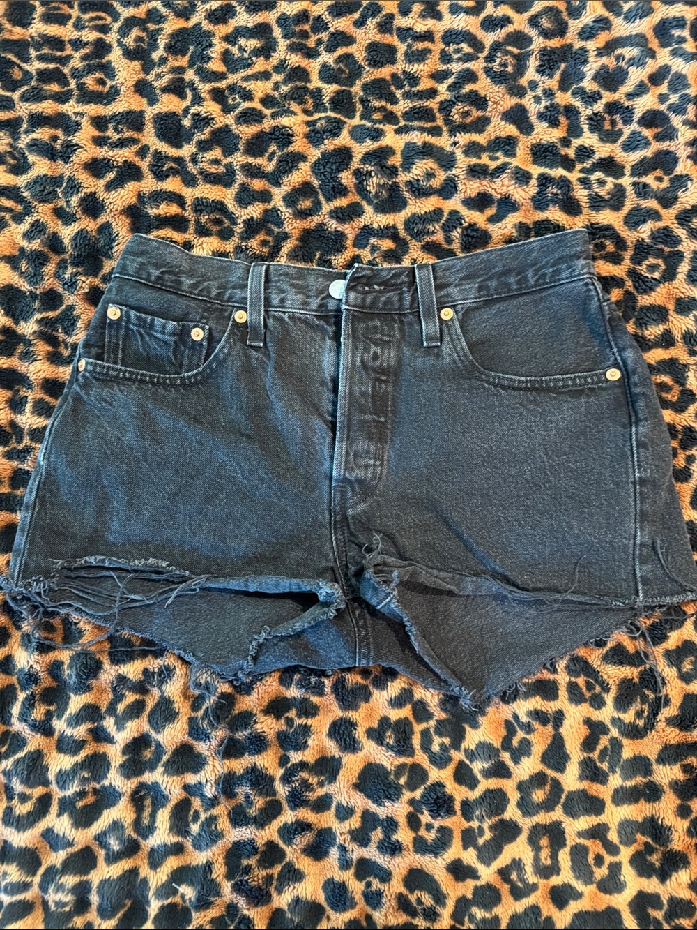 Levi's Black Distressed High-Rise Denim Shorts